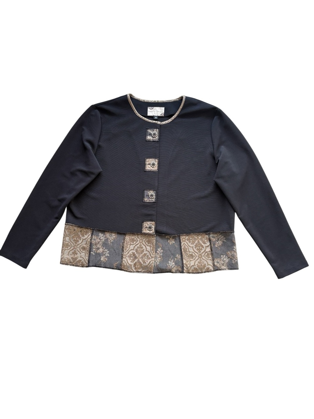 Vintage Earth Song Artsy Brocade Trim Jacket Black Size 16 Lagenlook